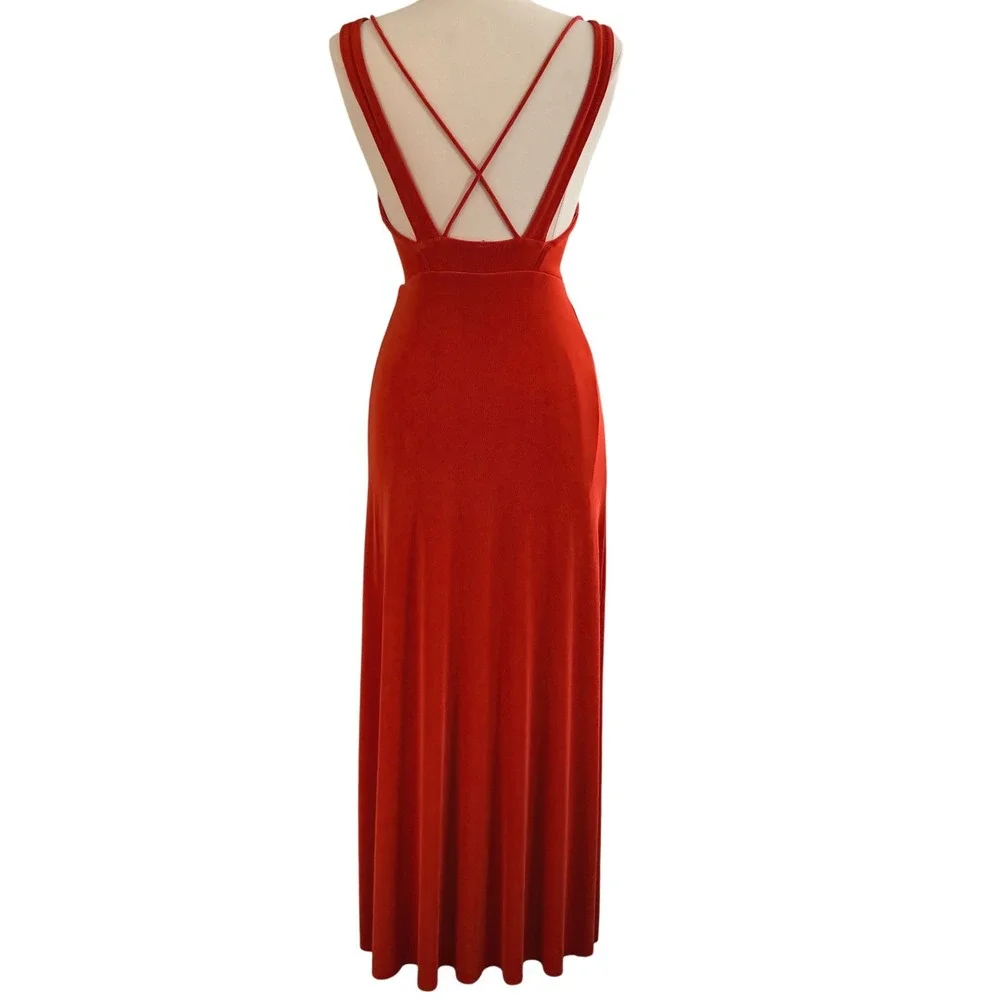 Free People Hypnotized Maxi Dress Womens Small Slinky Red Orange‎ Cutout Ruched